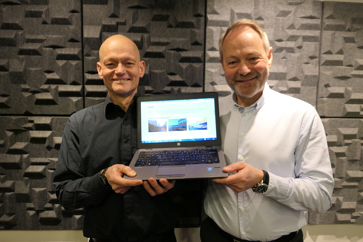 Treveilederen er en ny digital tjeneste for byggherrer og andre i den profesjonelle byggebransjen. Aasmund Bunkholt fra Trefokus (t.v.) og Arne Malonæs fra Bygg21 har samlet mye informasjon og inspirasjon. 