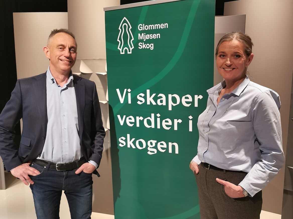 Administrerende direktør Gudmund Nordtun og styreleder Heidi Hemstad i Glommen Mjøsen Skog.